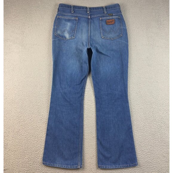 VTG Wrangler Jeans Mens 36x32 Blue 70s Boot Cut 945 DEN No Fault Faded Denim USA - Picture 2 of 7